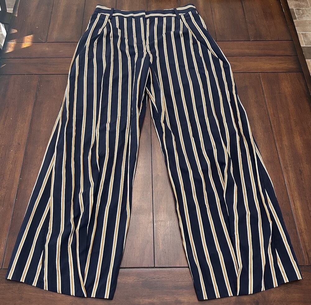 Palmer Harding Ankle Pleat Trouser Pant Navy Gold Stripe Womens Size US 8, UK 12